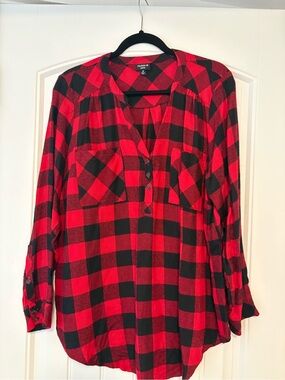 torrid Red and Black Plaid Button-Front Shirt
